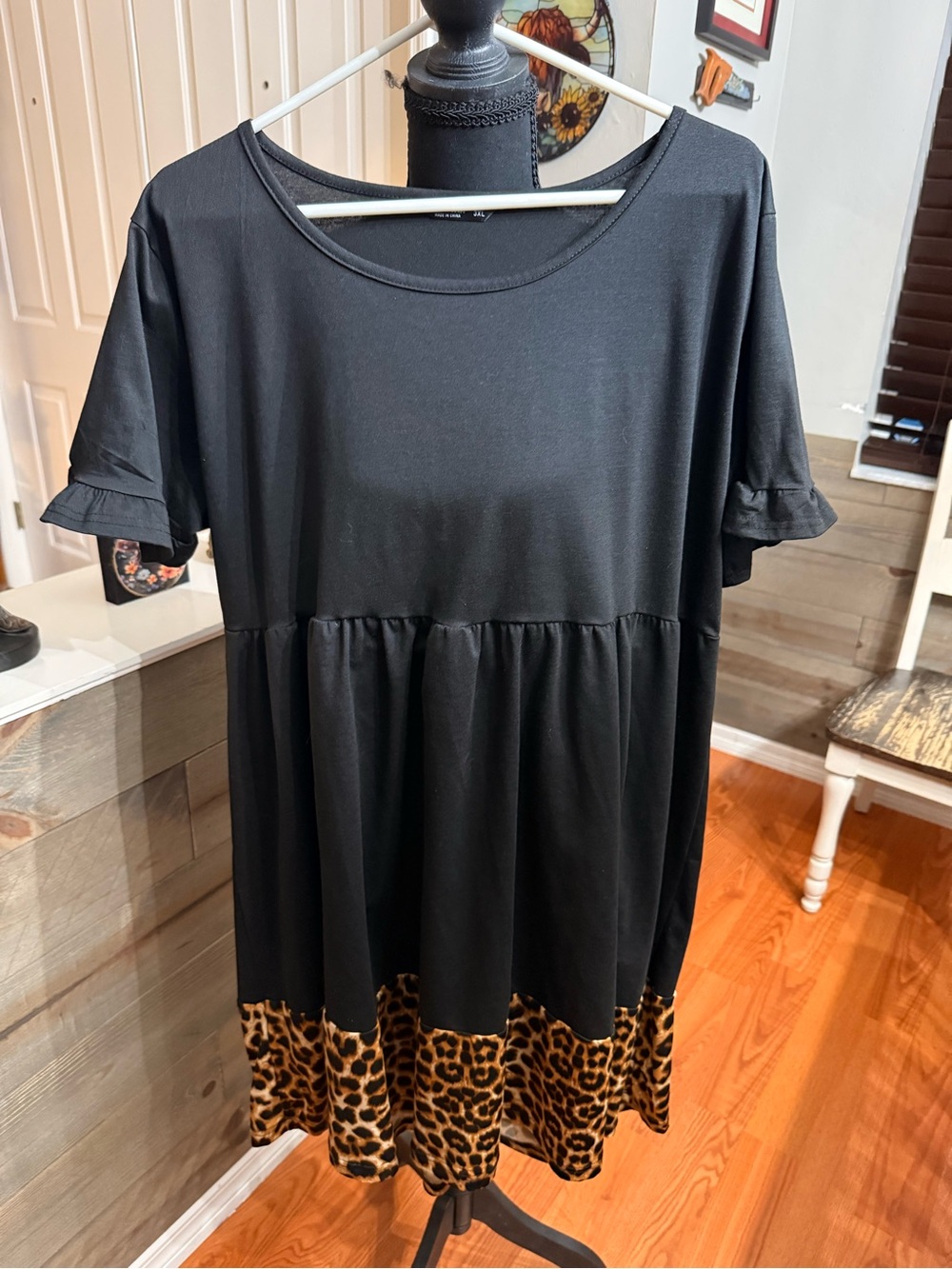 SHEIN Black Mini Dress with Leopard Border